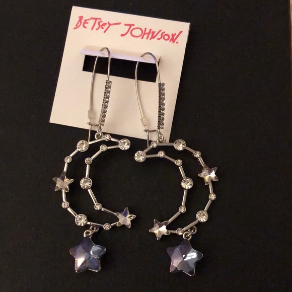 Betsey Johnson Silver Tone Shine Bright Crescent Moon Drop Earrings Crystal NWT - Picture 6 of 10